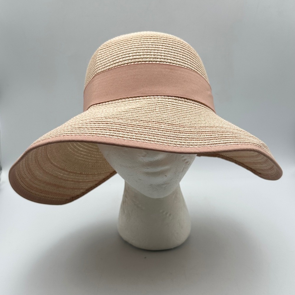 Magid Hats Womens Pink Woven Paper Wide Brim Sun Hat with Grosgrain Bow Accent - Picture 3 of 13